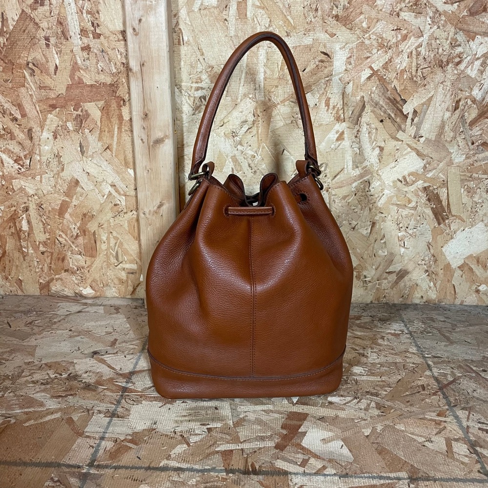 Madewell Bucket Bag Women Medium Cognac Brown Leather Drawstring Crossbody - Picture 6 of 16